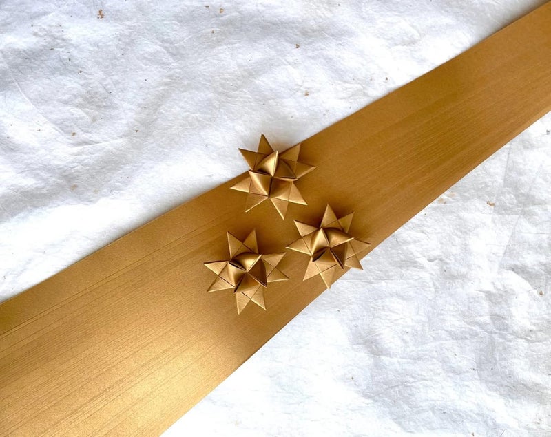 Froebel Mint Shimmer Metallic Paper Strips ~Weaving, Moravian Stars, German Stars, Froebel Stars (50 strips) (Antique Gold, 3/8 inch) - Image 5